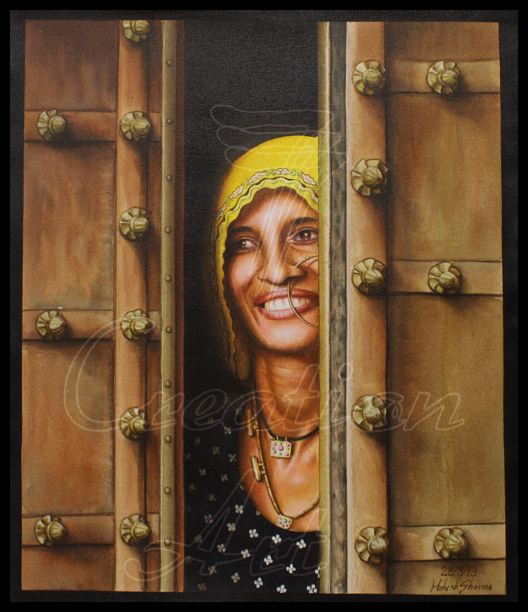 Rajasthani Woman Peeking out of The Door