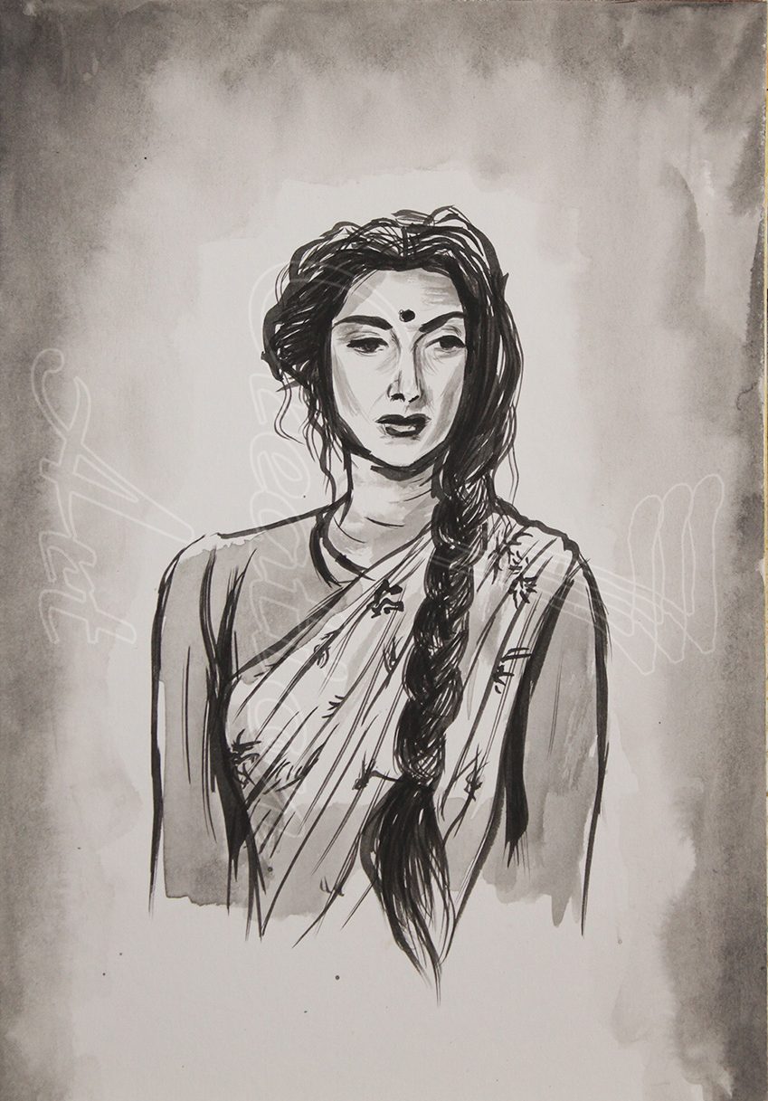 Sketched a girl in a saree for Bengali new year. Also took a shot at  practicing expressions : r/Sketch