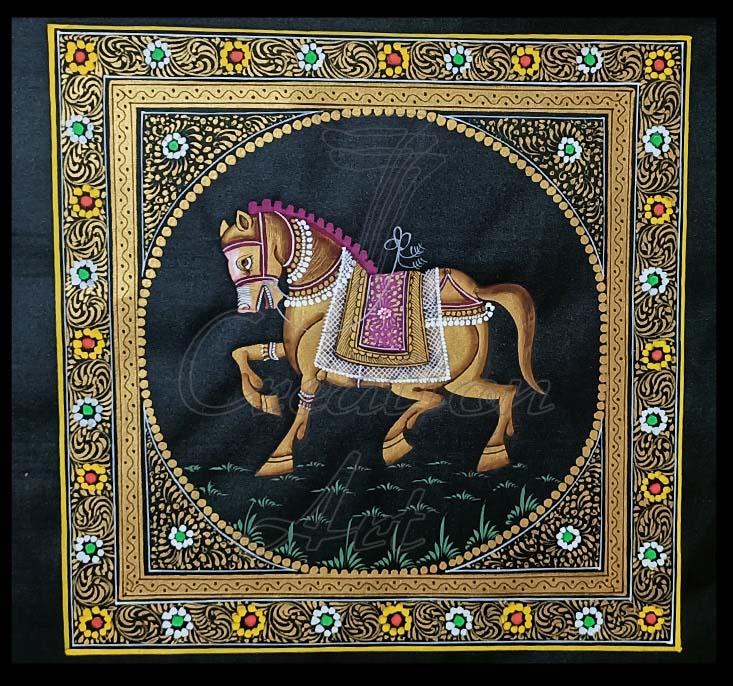Miniature Painting of horse on silk cloth