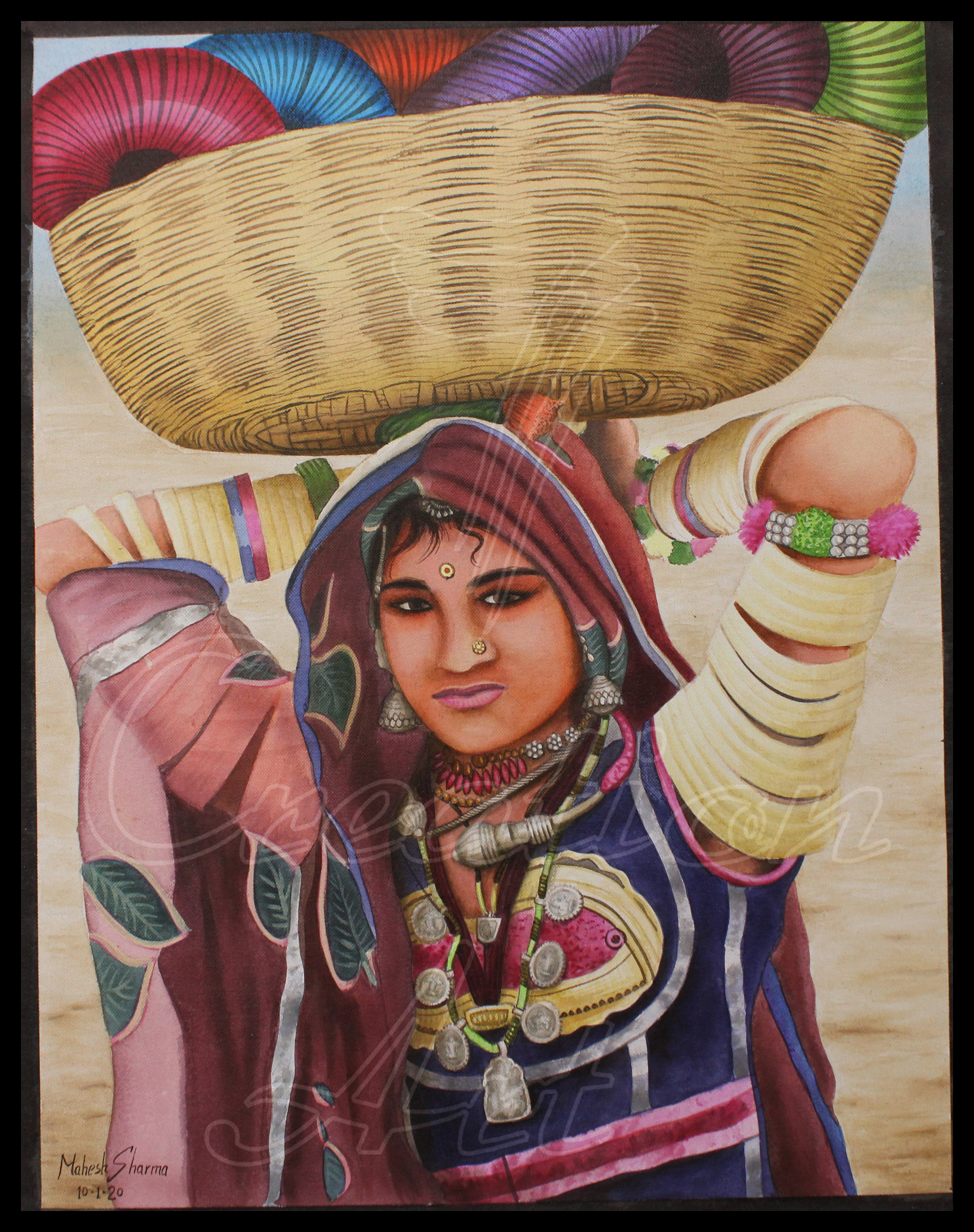 Seller from Rajasthan, Selling Bangles, traditional woman, Indian art, Canvas Painting 7 creation Art